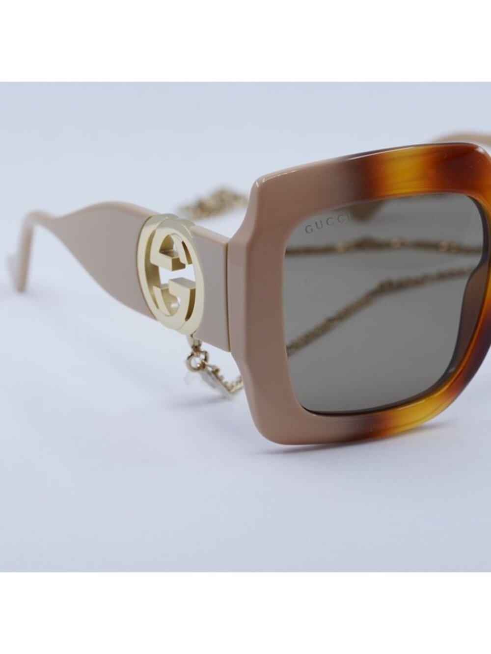 Gucci GG1022S 003 Sunglasses Shiny Havana Gradient Ivory Square Frame - Picture 5 of 12